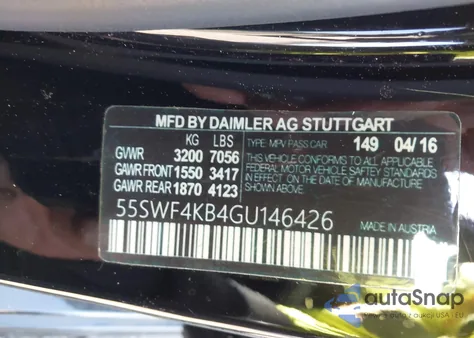 2016 Mercedes-Benz C 300 4Matic/Luxury 4Matic/Sport 4Matic из США, поврежденный, VIN 55SWF4KB4GU146426